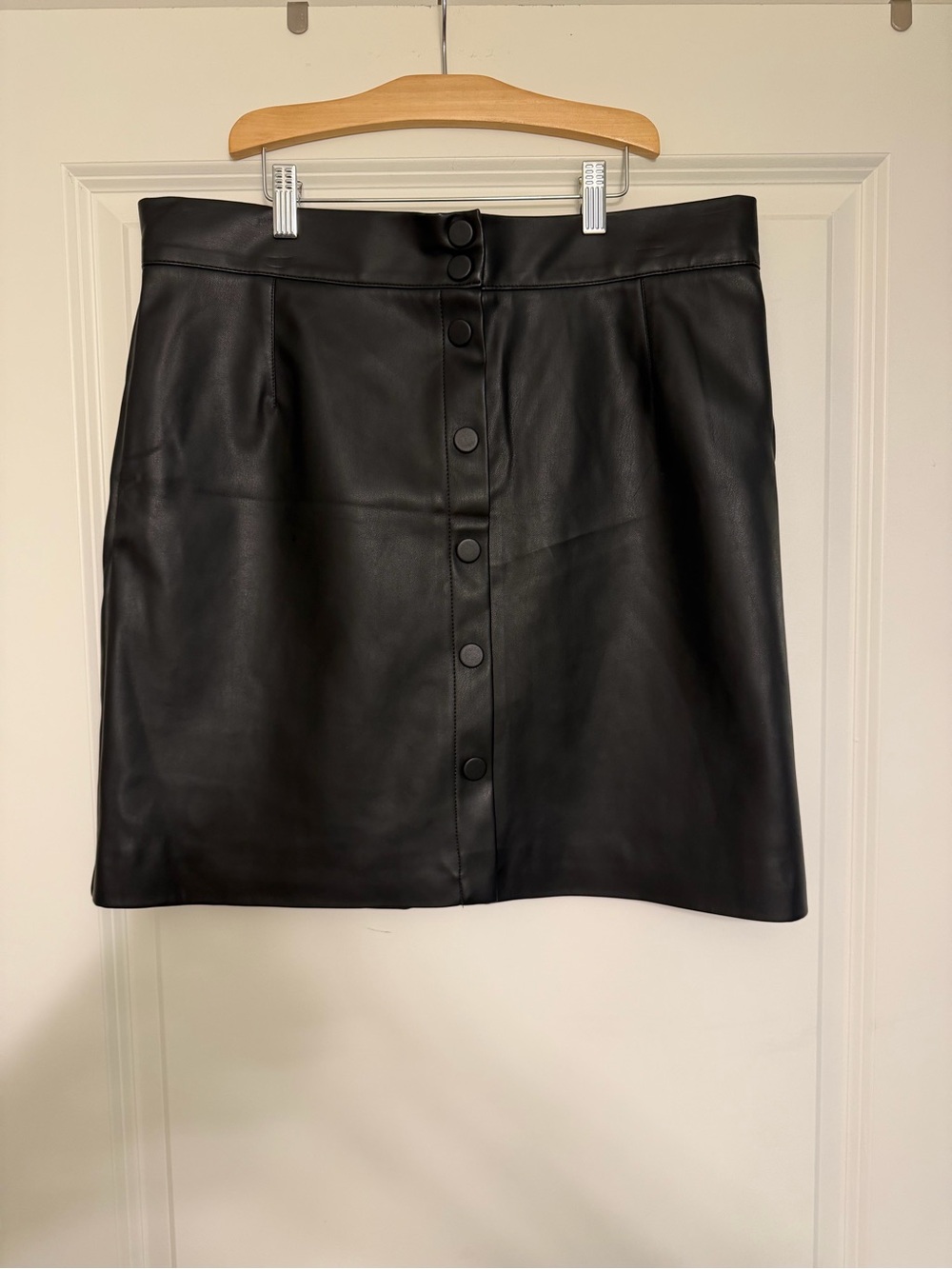H&M Black Faux Leather Button-Front Mini Skirt
